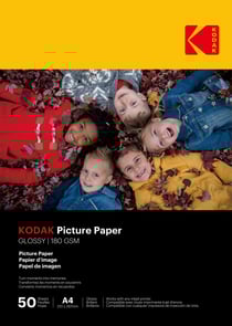 KODAK - 50 feuilles de papier photo 180g/m², brillant, Format A4 (21x29,7cm), Impression Jet d'encre - 9891264