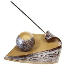 Porte-encens artisanal pour bâtons, cônes et charbon marron