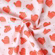 Tissu Coton imprimé Noélya moufles Rouges sur fond Blanc - Au mètre