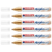 Lot de 6 marqueurs peinture acrylique permanent pointe moyenne 2-3 mm - EDDING - Or Précieux
