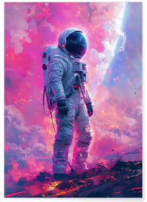 Affiche Astronaute dans un Univers Rose | A3 : 29,7x42cm