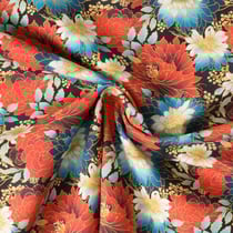 Tissu Coton imprimé Hanakuro fleurs Rouges sur fond Noir profond - Au mètre