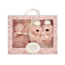 Lapin Doudou - Coffret cadeau Chaussons et Doudou Rose 15 cm