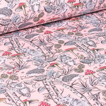 Tissu Coton enduit Jolie bois sur fond Rose