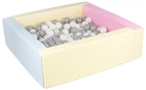 Piscine à balles carrée avec 300 balles - rose, bleu, jaune (pastel)/blanc,gris