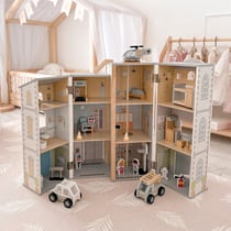 Jouet de Construction en Bois, Grande Caserne de Pompiers - Poste de Police, 3 étages