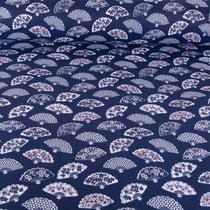 Tissu Coton imprimé Eventails Pekin sur fond Bleu marine