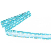 Biais de couture 3 m x 20 mm - Bleu clair à losanges orange & bleu