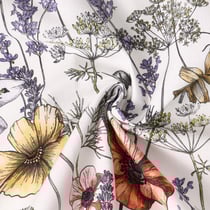 Tissu Toile Canvas Adèle fleurs Jaunes et Rouges sur fond Blanc