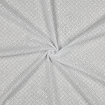 Tissu Coton brodé festonné Motif Floraux ajourés sur fond Blanc pur