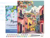 Peinture par Numéro Figured'Art avec Cadre - Ruelle méditerranéenne colorée - Kit de Loisir Créatif DIY Numéro d'Art Complet - 40x50cm toile tendue sur châssis