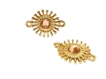 2 Connecteurs ronds forme fleur avec strass champagne - 20*15mm - doré