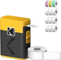 KODAK Memo Label ERA M50 Bundle - Imprimante d'Étiquettes Sans Fil + 13 Rouleaux Sticker , Bluetooth, iOS/Android, Impression en 5s, 4 Couleurs de Papier (Blanc, Rose, Jaune, Vert) - Jaune.