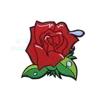 Ecusson brodé rose rouge - Patch fleur, motif thermocollant. Made in France