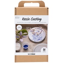 Kit Moulage en résine - Plateaux ronds avec marbrure - Bleu/Blanc - 2 pcs