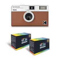KODAK EKTAR H35 - Caméra Vidéo Demi-Format 35mm Réutilisable, Sans Mise au Point, Légère, Facile à Utiliser - Marron + 2 Pellicules 35mm Couleur 24 Expositions