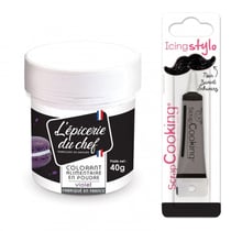 Colorant alimentaire en poudre violet 40 g + Stylo glaçage noir