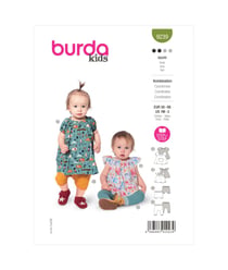 Patron Burda 9239 - Ensemble robe avec manches bouffantes et blouse avec petites manches à ailettes du 56 a taille n°1 mois-36 mois