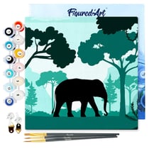 Mini Peinture par Numéro Figured'Art 20x20cm avec cadre Éléphant dans la forêt verte - Petit Format