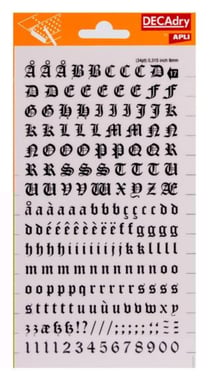 Lettres alphabet et Chiffres Transfert Noir 8mm Police gothique