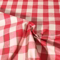 Tissu Toile de Lin Célestin enduit rouge sur fond Blanc - Au mètre