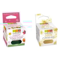 Colorant alimentaire Vert + paillettes dorées