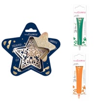 Kit pour biscuit en relief Étoile + 2 Stylos au chocolat vert et orange