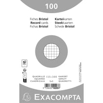 Paquet 100 fiches sous film - bristol quadrillé 5x5 non perforé 125x200mm - Blanc - x 12 - Exacompta