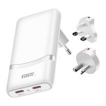 Akashi Chargeur de Voyage GaN 65W Prises EU US UK AUS avec 2x USB-C PD Blanc