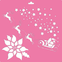 Pochoir plastique souple réutilisable 30 x 30 cm Fabrika Decoru PERE NOEL TRAINEAU FLEUR ETOILE 169