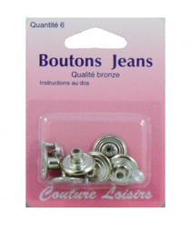 Boutons jeans couleur nickelé X 6 - Distrifil Nk Gris