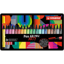 Feutres dessin - STABILO Pen 68 Max - Pointe large - Arty - 20 couleurs - Boite métal