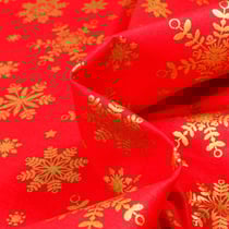 Tissu Coton imprimé Bio Flocons dorés sur fond Rouge