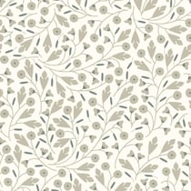 Tissu Popeline de Coton Sauge douce floral décoratif sur fond Ecru