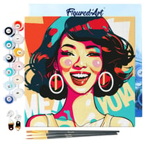 Mini Peinture par Numéro Figured'Art 20x20cm avec cadre Femme Souriante Pop Art - Petit Format
