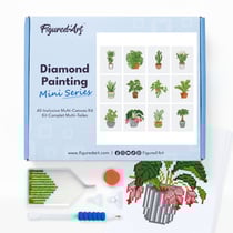 Figured’Art Mini Série Diamond Painting - Coffret Premium 12 toiles de 15x18cm Plantes - Broderie Diamant avec Strass Carrés - Kit Complet