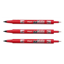 Lot de 3 marqueurs permanents - PILOT - Twin Marker Begreen - Rouge - 2 pointes ogives fine et moyenne