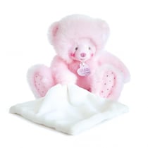 Peluche Ours Rose avec Mouchoir - Trop Mimi - Doudou et compagnie