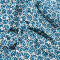 Tissu Coton imprimé Arty Riad sur fond Bleu pétrole