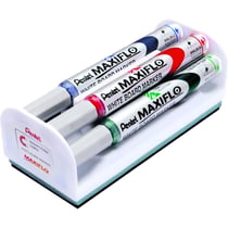 Set 4 marqueurs + brosse magnétique - Effaçable - Pointe ogive - Tableau blanc - Pentel - Maxiflo