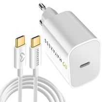 Mayaxess Chargeur Secteur 20W pour iPhone 17 avec Câble USB-C 1m Blanc