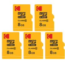 Kodak Lot de 5 Cartes Mémoire Micro SDHC 8 Go + Adaptateurs – Classe 10 – Haute Vitesse pour Smartphones, Tablettes, Caméras et GPS