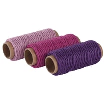 Kit Cordons de chanvre, 1mm ø, rose,rose foncé,lilas, 3 couleurs à 12m, 36m