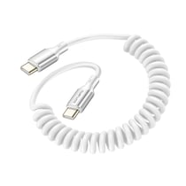4smarts Câble USB-C vers USB-C 100W 480 Mb/s Spiralé Rétractable 12 à 50cm Blanc