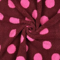 Tissu Bouclette Teddy imprimé June pois sur fond Bordeaux
