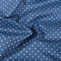 Tissu Coton enduit Petits pois blancs sur fond Bleu denim