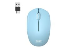PORT Connect souris sans fil PC Wireless 2.4 GHz COLLECTION 2 pour ordinateur - capteur optique 1600 DPI - 3 boutons - compact. ambidextre & silencieuse Azur bleu