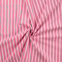 Tissu Coton Stretch rayé Rayures Blanche sur fond Rose bonbon