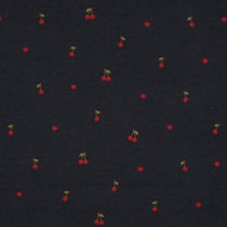 Tissu Jersey Polycoton Cherry baby sur fond Bleu marine