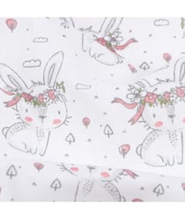Tissu coton enfant petits lapins couronnés de 150 cm de largeur Blanc vendu par 50 cm
